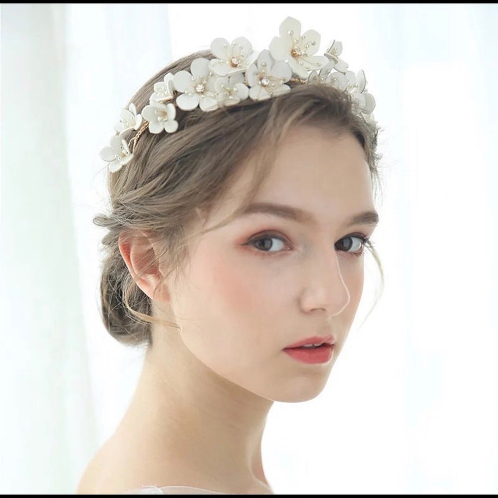Ivory leather crystal Bridal Tiara with crystals